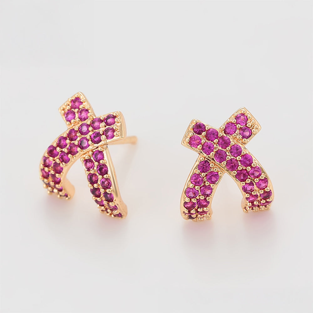 Pendientes de Aleación Bañado en Oro con Cristal Emporia® Rosa