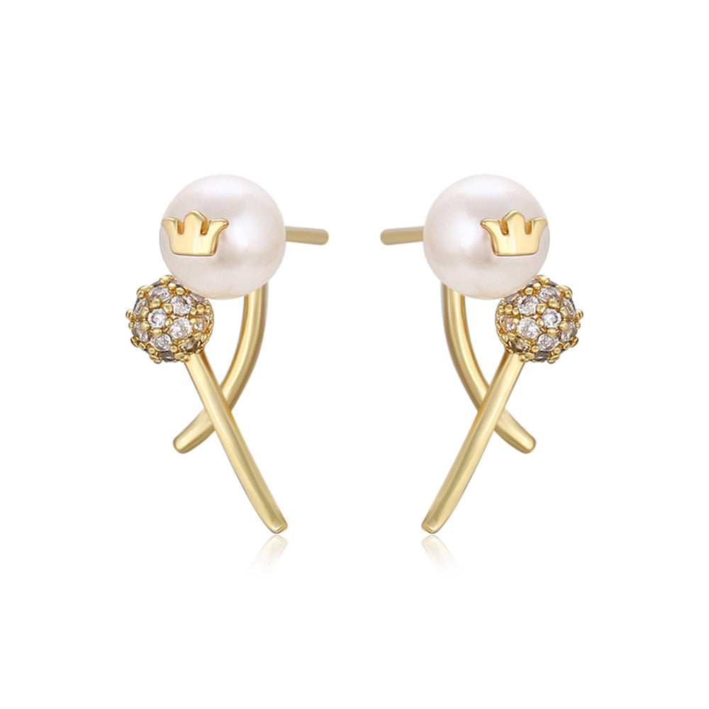 Pendientes de Aleación Bañado en Oro con Perla de cristal y Cristal Emporia® Blanco