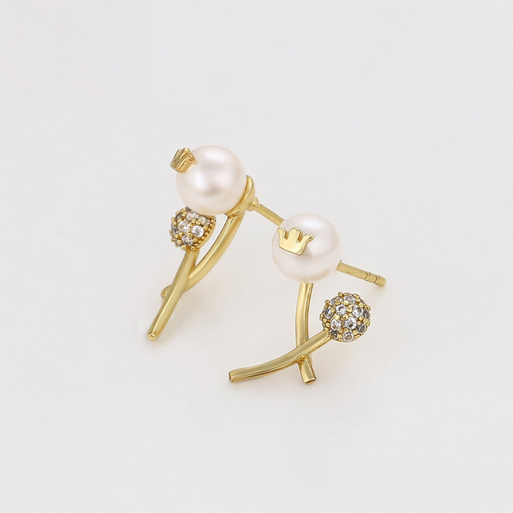 Pendientes de Aleación Bañado en Oro con Perla de cristal y Cristal Emporia® Blanco