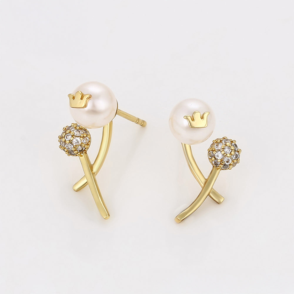 Pendientes de Aleación Bañado en Oro con Perla de cristal y Cristal Emporia® Blanco
