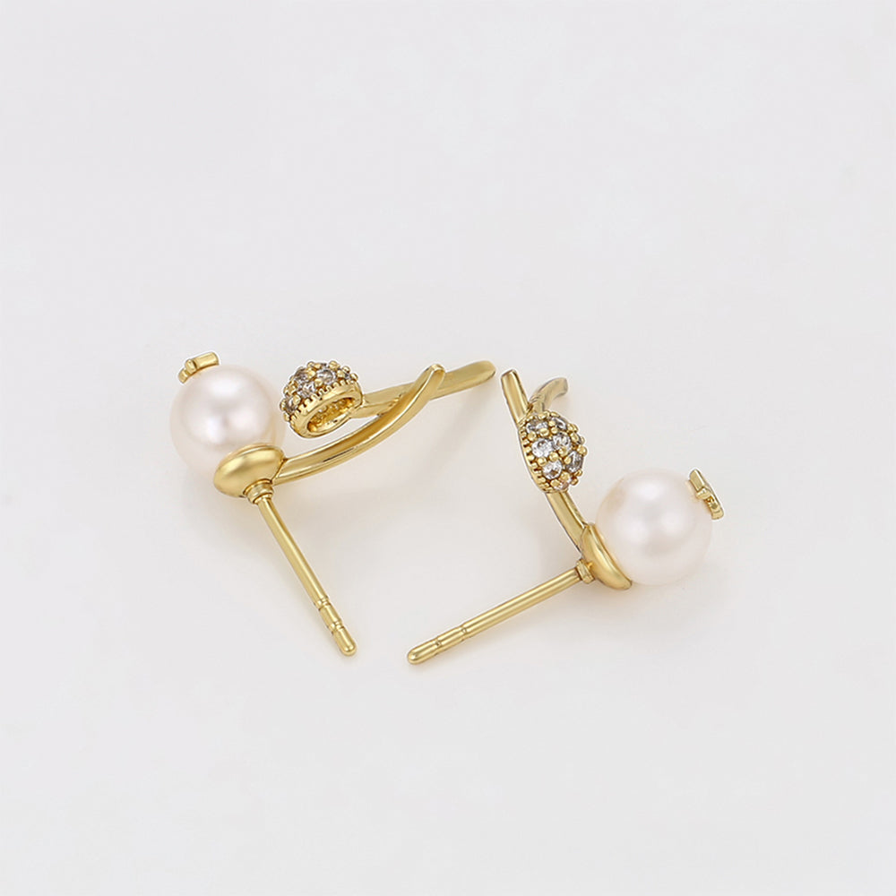 Pendientes de Aleación Bañado en Oro con Perla de cristal y Cristal Emporia® Blanco
