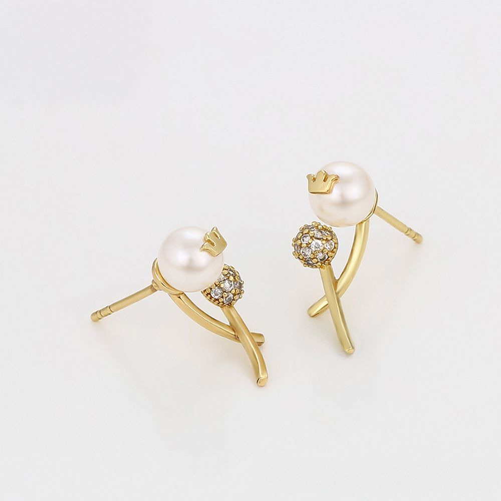 Pendientes de Aleación Bañado en Oro con Perla de cristal y Cristal Emporia® Blanco