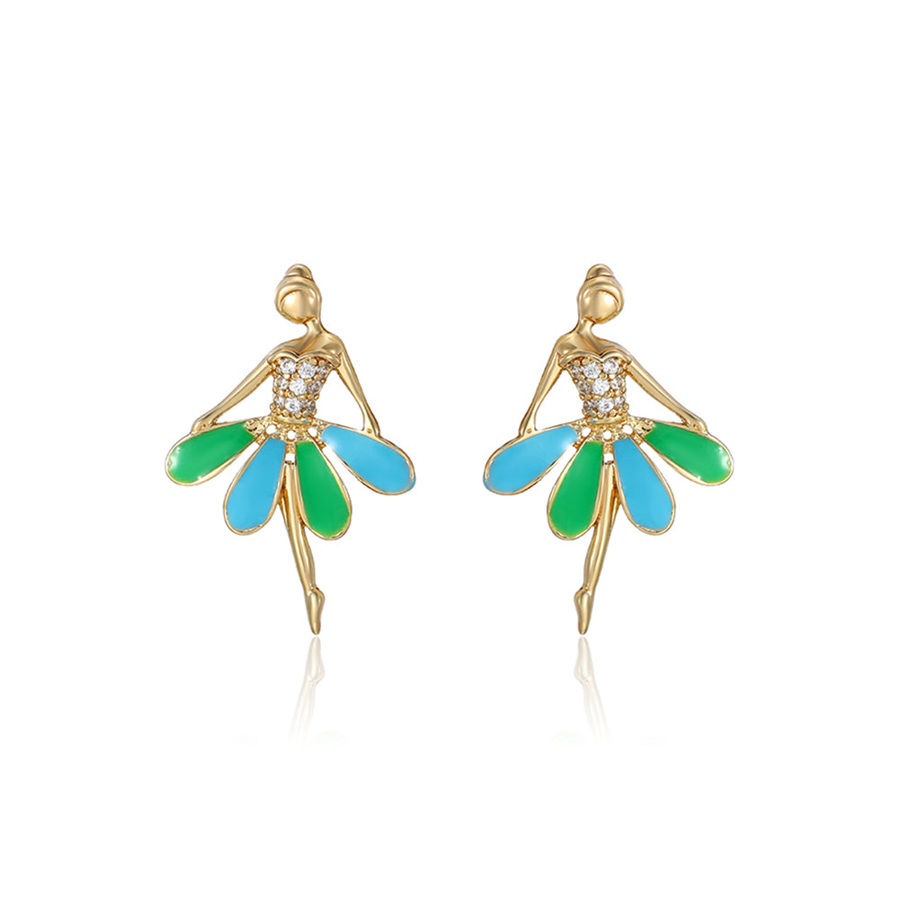 Pendientes de Aleación Bañado en Oro con Esmalte y Cristal Emporia® Blanco