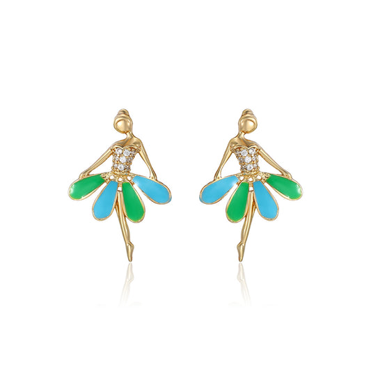 Pendientes de Aleación Bañado en Oro con Esmalte y Cristal Emporia® Blanco