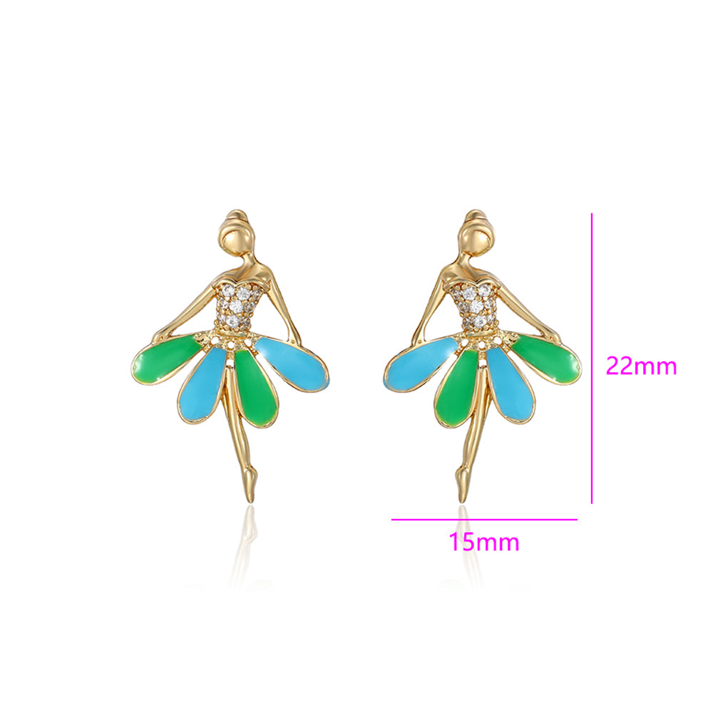 Pendientes de Aleación Bañado en Oro con Esmalte y Cristal Emporia® Blanco