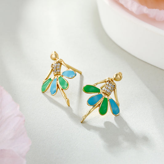 Pendientes de Aleación Bañado en Oro con Esmalte y Cristal Emporia® Blanco