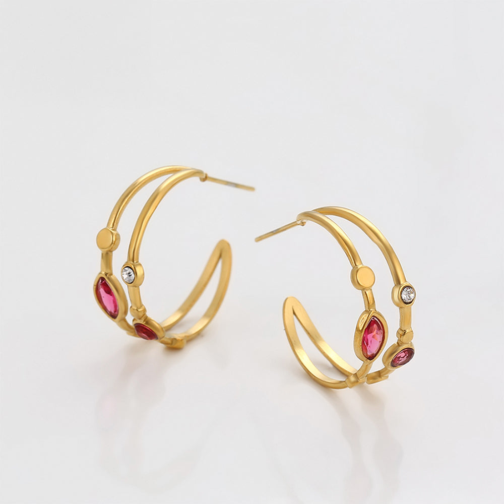 Pendientes de Aleación Bañado en Oro con Cristal Emporia® Rojo y Cristal Emporia® Blanco