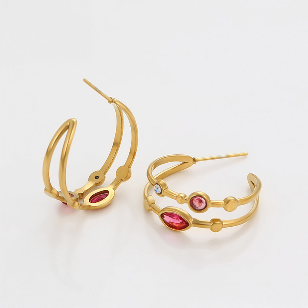 Pendientes de Aleación Bañado en Oro con Cristal Emporia® Rojo y Cristal Emporia® Blanco