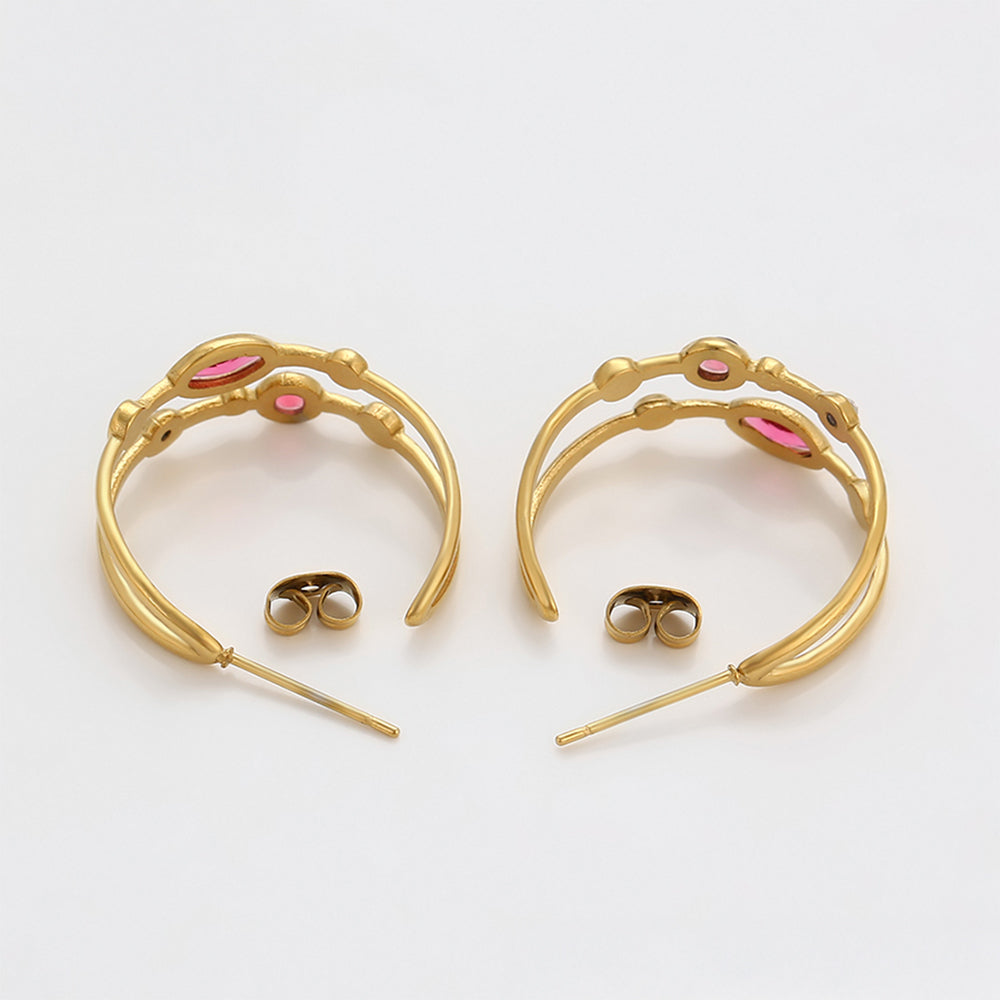 Pendientes de Aleación Bañado en Oro con Cristal Emporia® Rojo y Cristal Emporia® Blanco