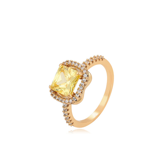 Anillo de Aleación Bañado en Oro con Cristal Emporia® Amarillo y Cristal Emporia® Blanco
