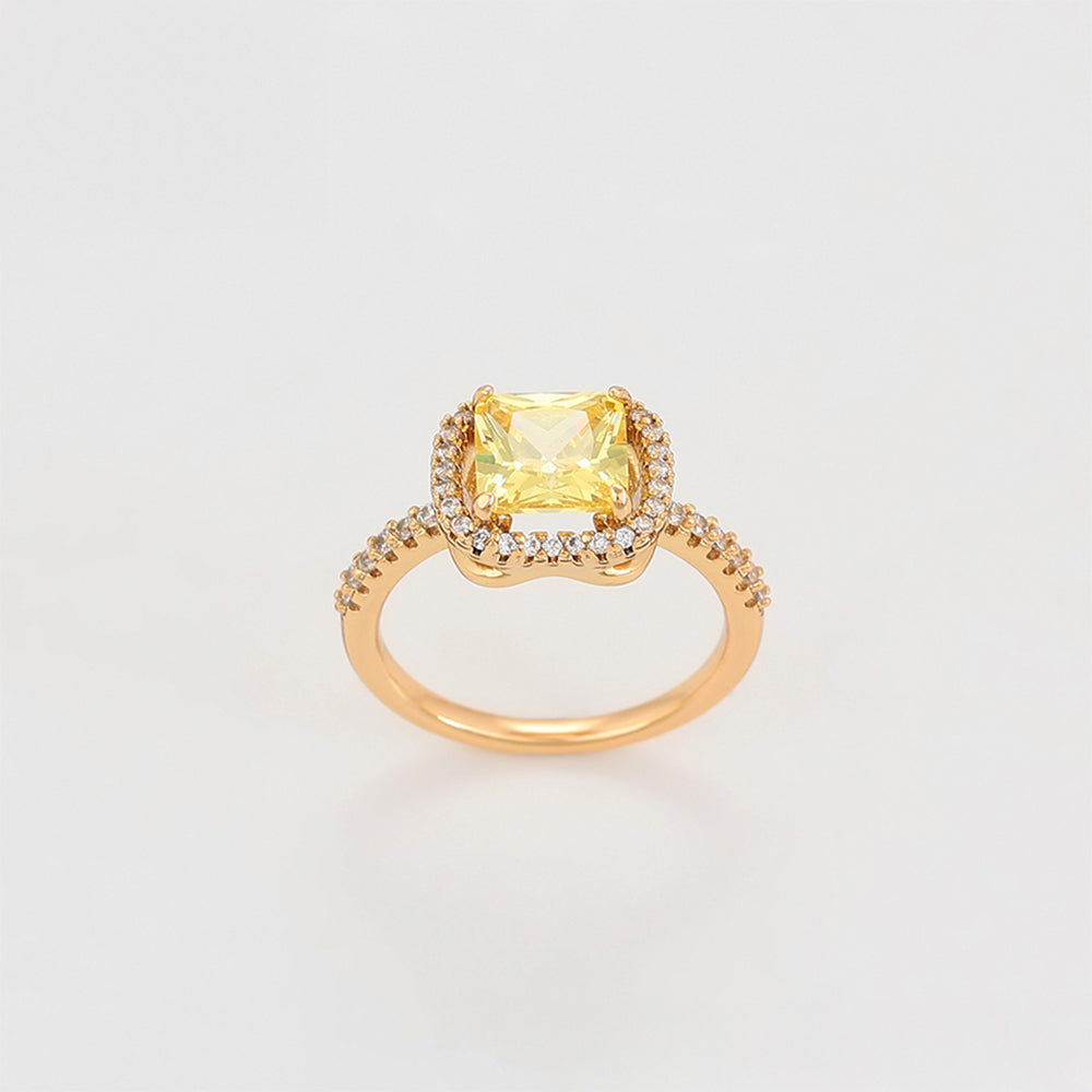 Anillo de Aleación Bañado en Oro con Cristal Emporia® Amarillo y Cristal Emporia® Blanco