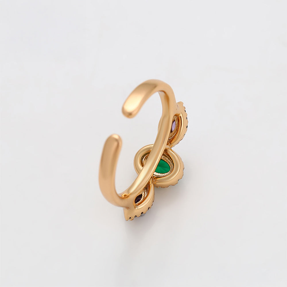 Anillo de Aleación Bañado en Oro con Cristal Emporia® Púrpura y Cristal Emporia® Verde