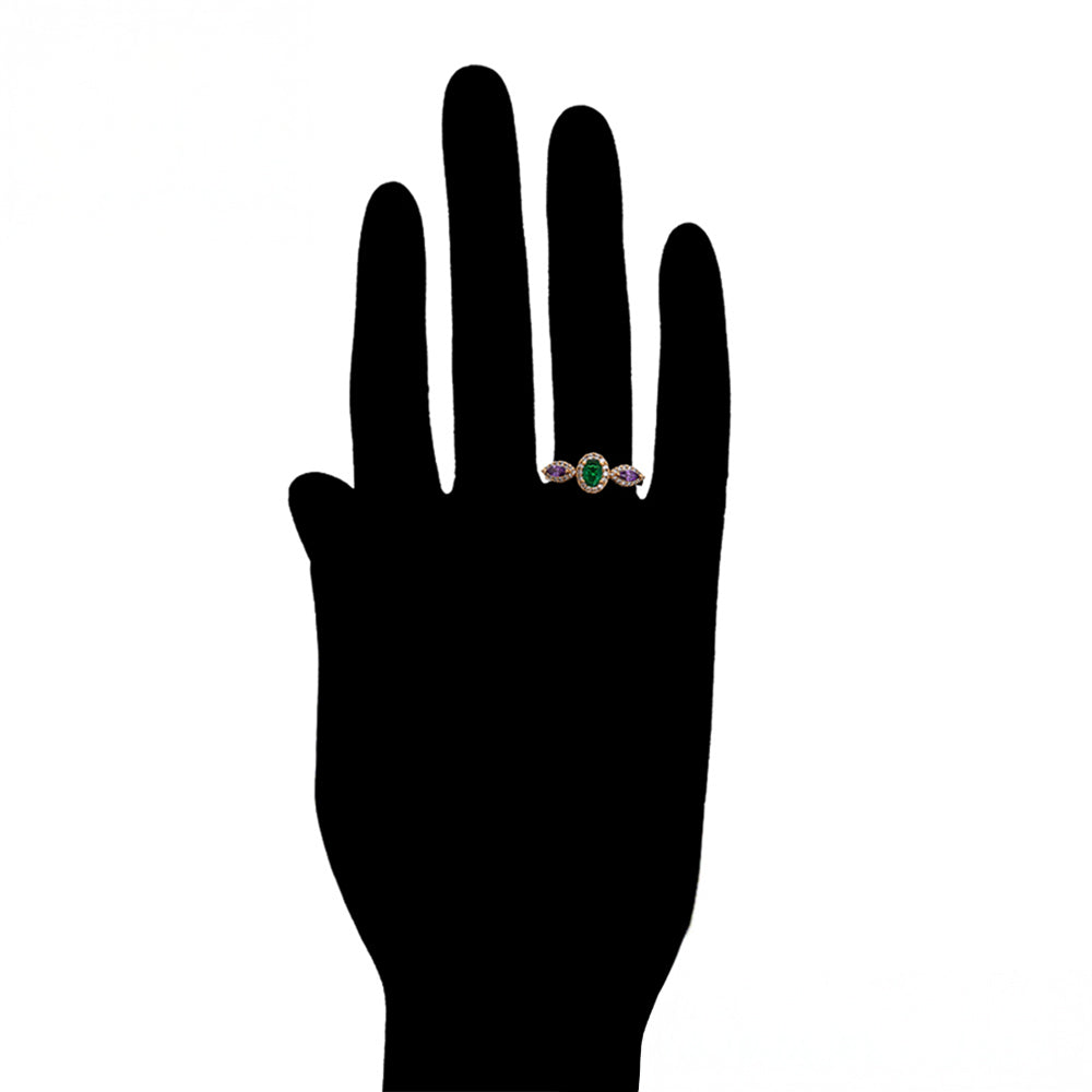 Anillo de Aleación Bañado en Oro con Cristal Emporia® Púrpura y Cristal Emporia® Verde