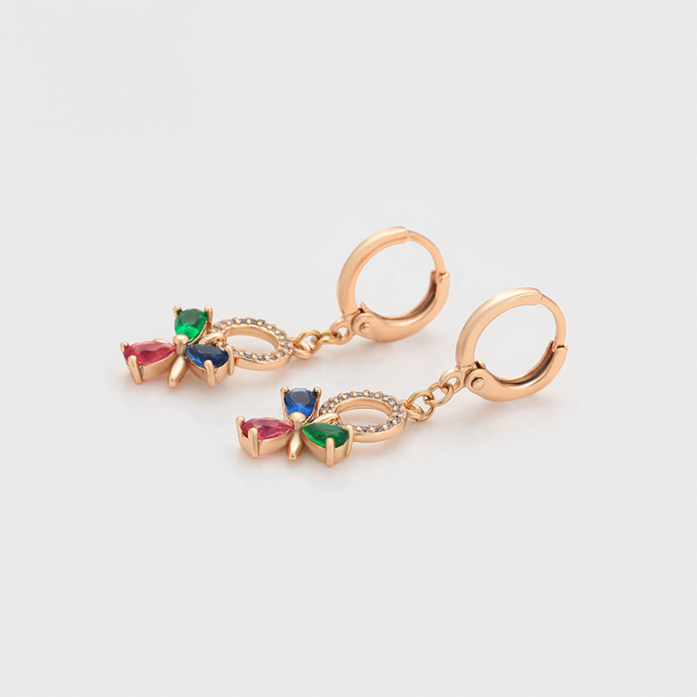 Conjunto de Aleación Bañado en Oro con Cristal Emporia® Rojo y Cristal Emporia® Verde ( Pendientes +Colgante )