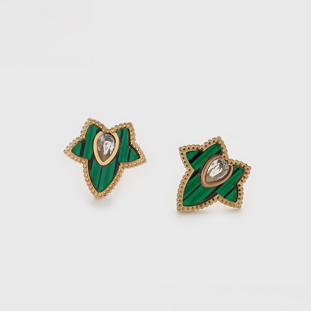 Conjunto de Aleación Bañado en Oro con Cristal Emporia® Verde y Cristal Emporia® Blanco ( Collar +Pendientes )