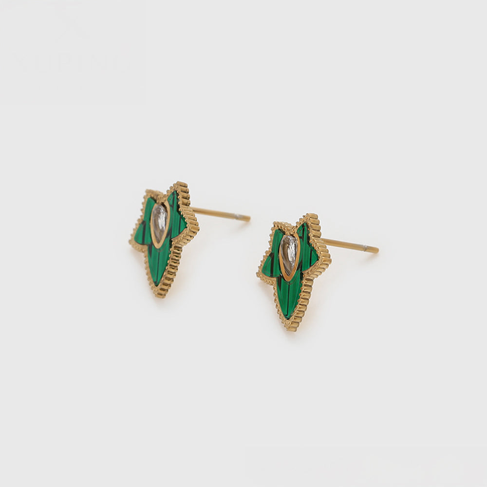Conjunto de Aleación Bañado en Oro con Cristal Emporia® Verde y Cristal Emporia® Blanco ( Collar +Pendientes )