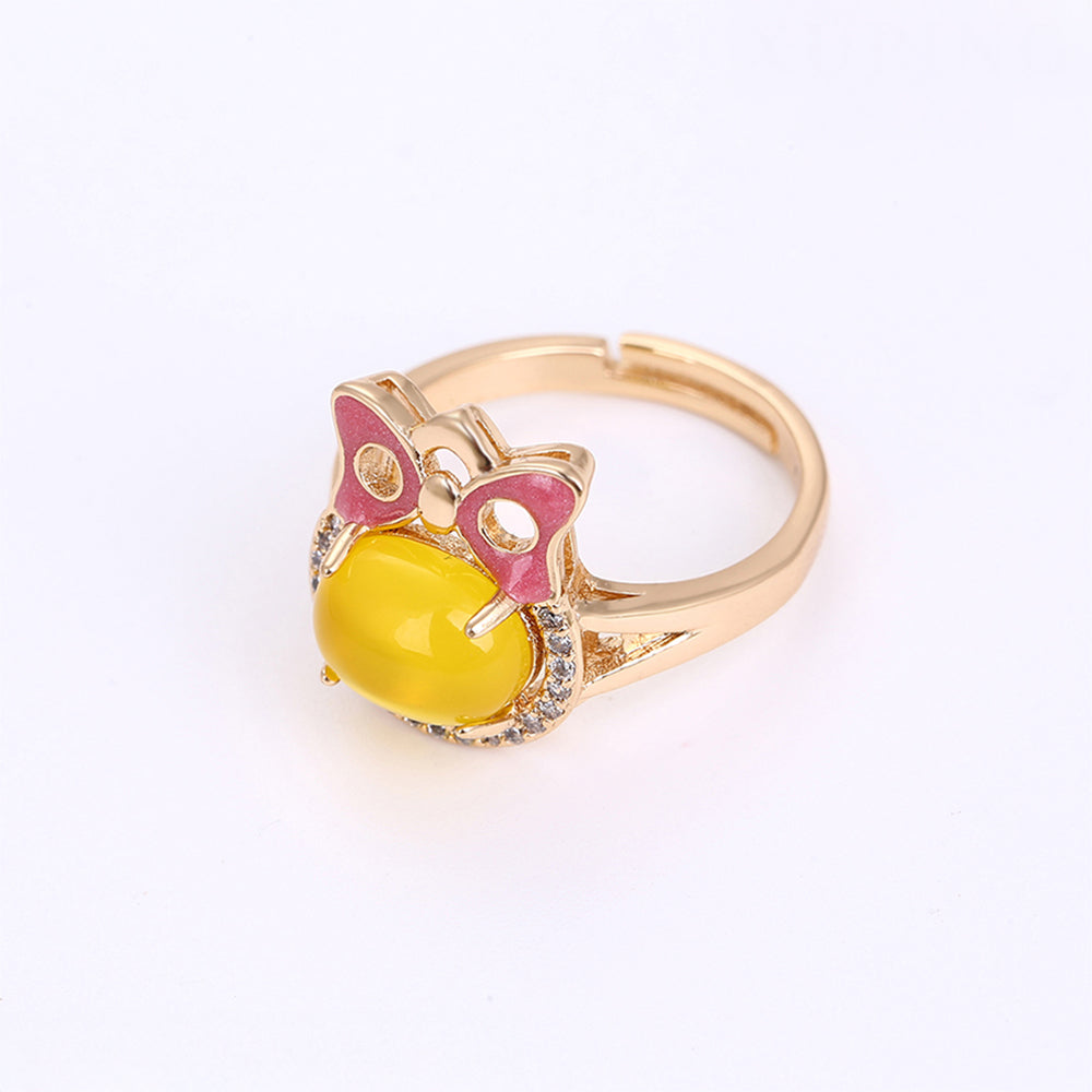 Conjunto de Aleación Bañado en Oro con Cristal Emporia® Amarillo y Cristal Emporia® Blanco ( Pendientes +Anillo +Colgante )
