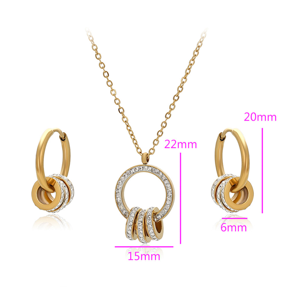 Conjunto de Aleación Bañado en Oro con Cristal Emporia® Blanco ( Collar +Pendientes +Colgante )