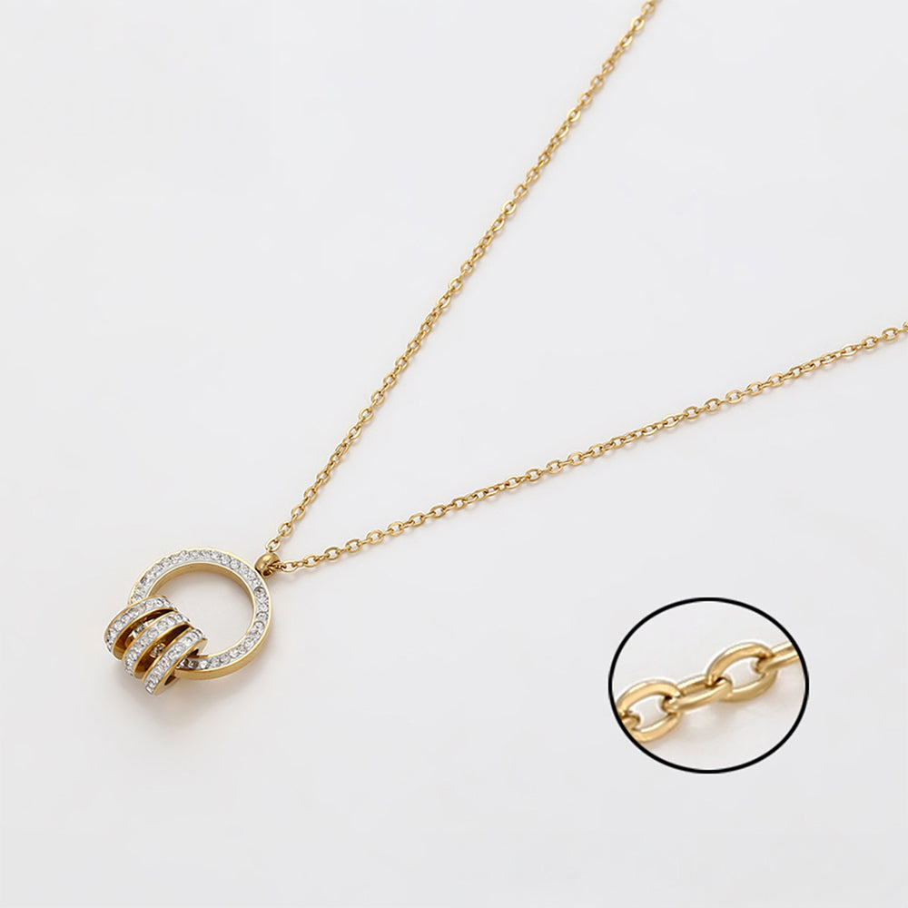 Conjunto de Aleación Bañado en Oro con Cristal Emporia® Blanco ( Collar +Pendientes +Colgante )