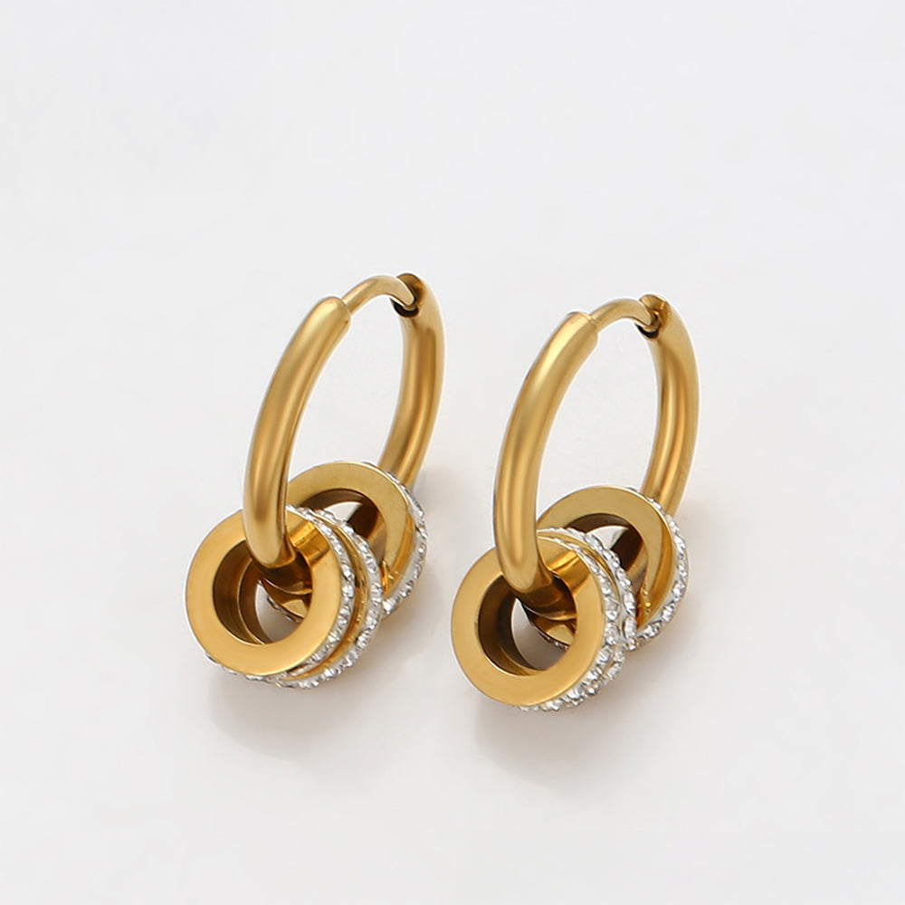 Conjunto de Aleación Bañado en Oro con Cristal Emporia® Blanco ( Collar +Pendientes +Colgante )