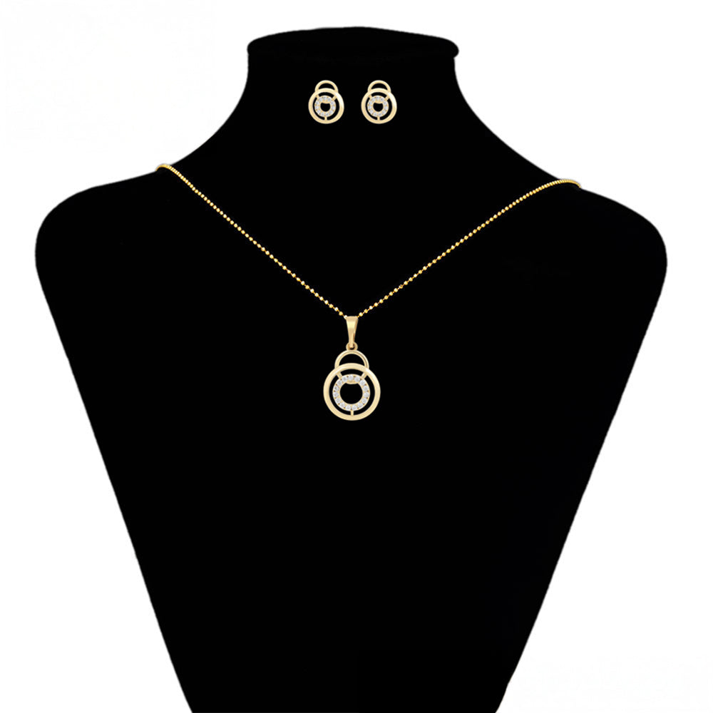 Conjunto de Aleación Bañado en Oro con Cristal Emporia® Blanco ( Pendientes +Colgante )