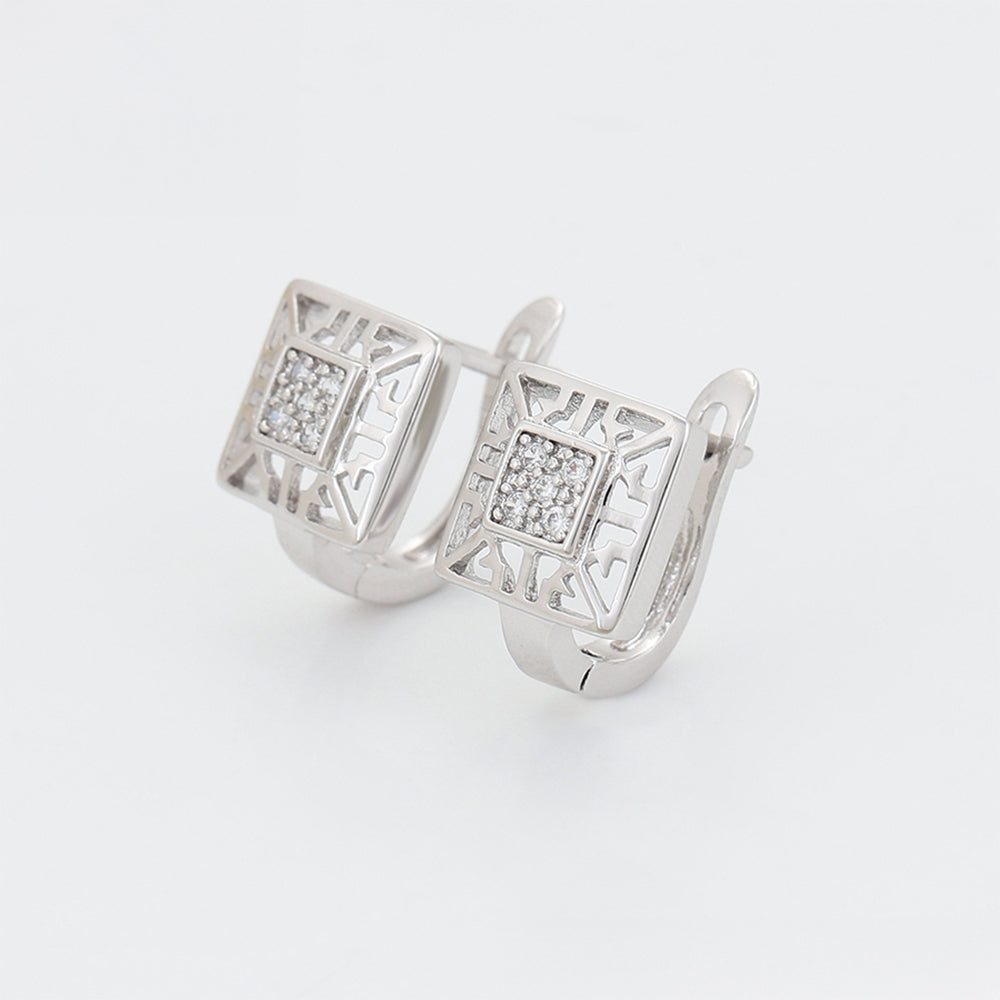 Conjunto de Aleación Bañado en Oro con Cristal Emporia® Blanco ( Pendientes +Anillo )