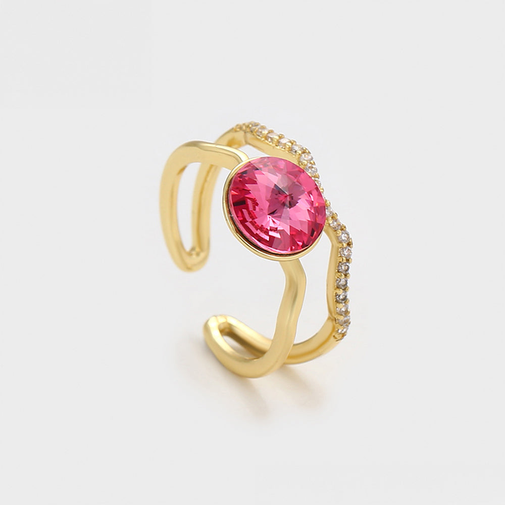 Anillo de Aleación Bañado en Oro con Cristal Emporia® Rojo