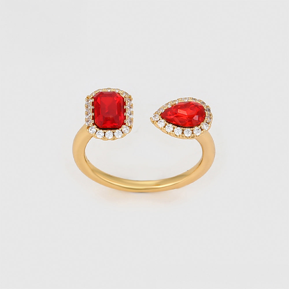 Anillo de Aleación Bañado en Oro con Cristal Emporia® Rojo y Cristal Emporia® Blanco