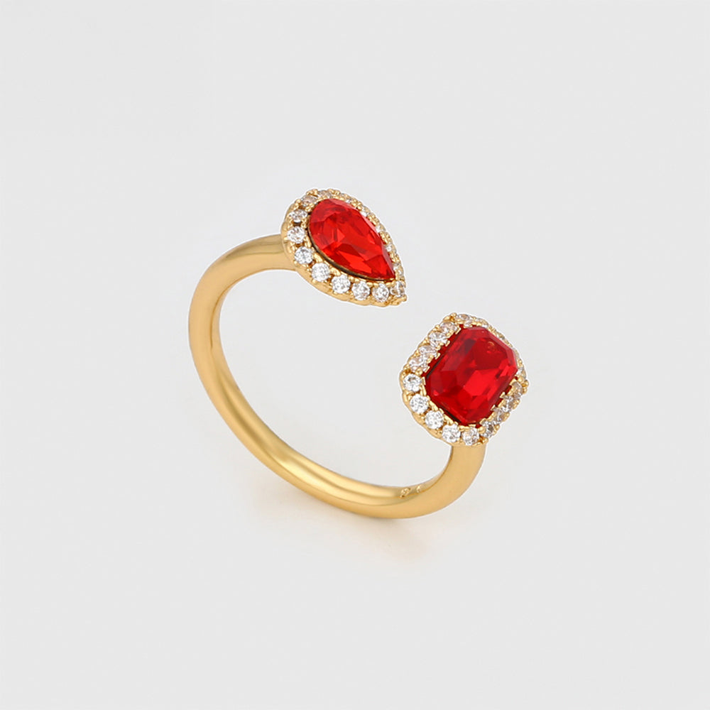 Anillo de Aleación Bañado en Oro con Cristal Emporia® Rojo y Cristal Emporia® Blanco