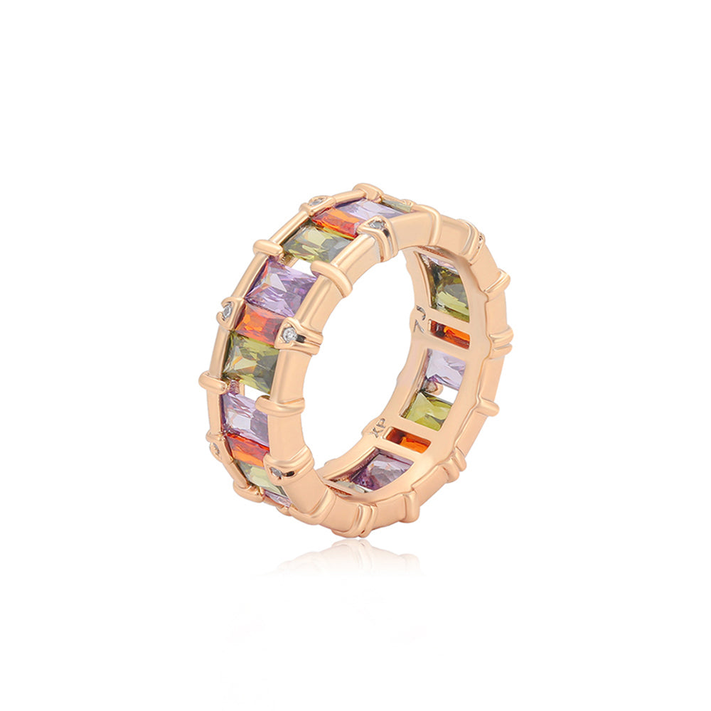Anillo de Aleación Bañado en Oro con Cristal Emporia® Púrpura y Cristal Emporia® Rosa
