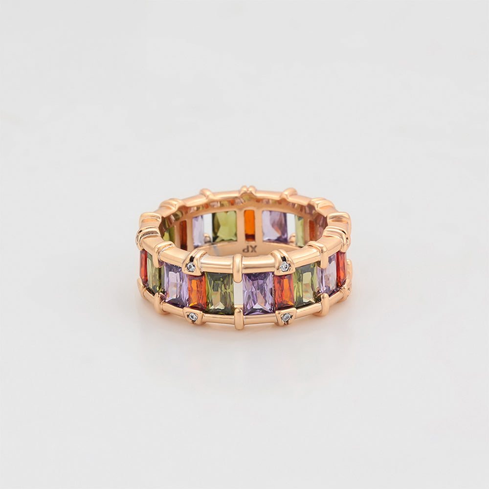 Anillo de Aleación Bañado en Oro con Cristal Emporia® Púrpura y Cristal Emporia® Rosa