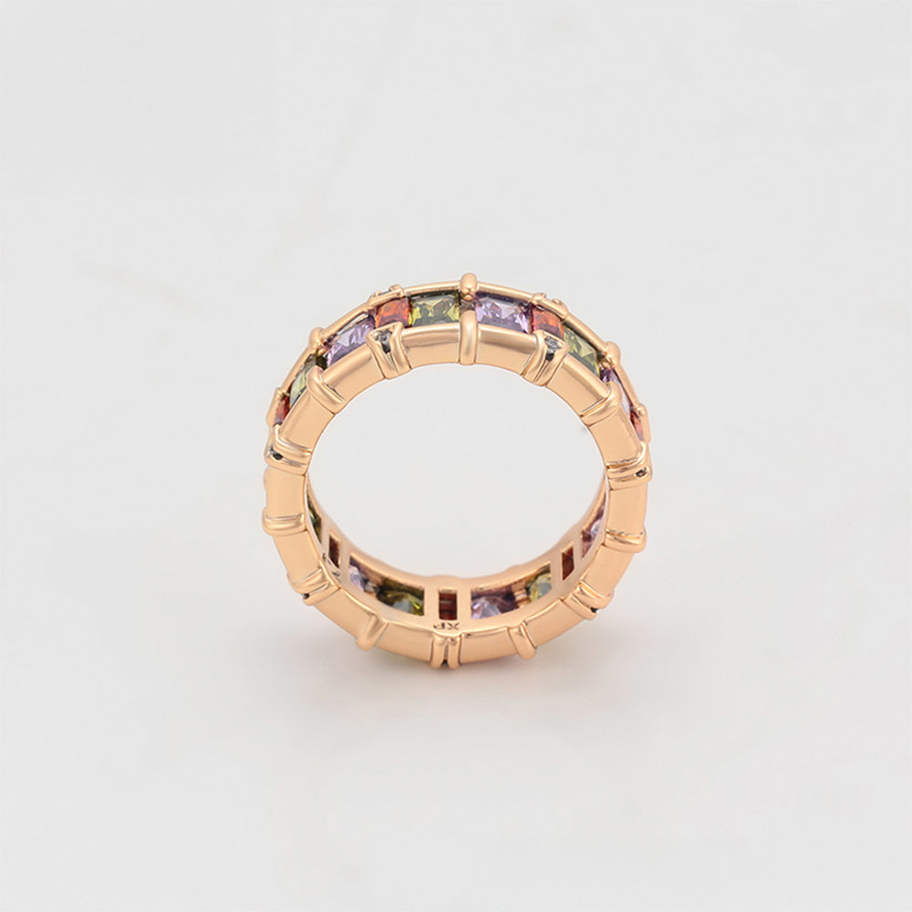 Anillo de Aleación Bañado en Oro con Cristal Emporia® Púrpura y Cristal Emporia® Rosa