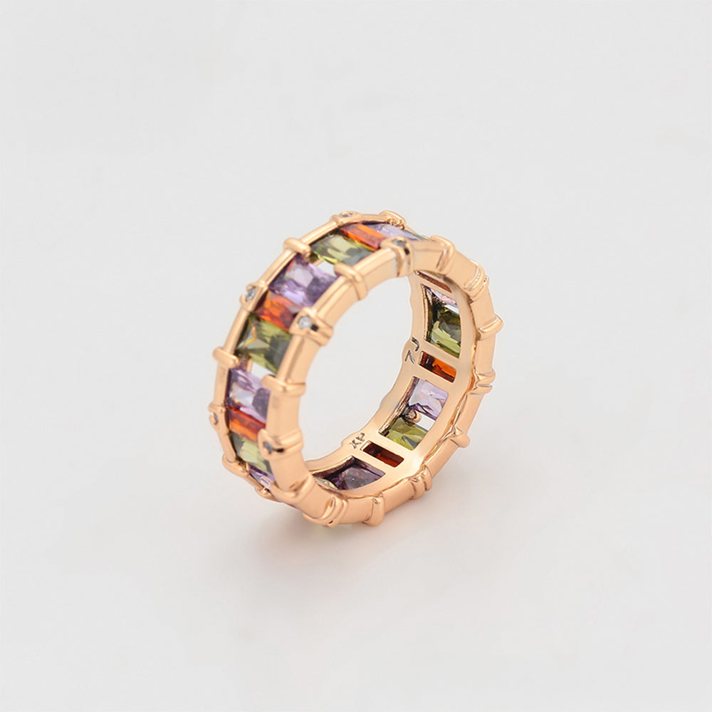 Anillo de Aleación Bañado en Oro con Cristal Emporia® Púrpura y Cristal Emporia® Rosa