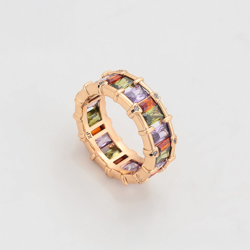 Anillo de Aleación Bañado en Oro con Cristal Emporia® Púrpura y Cristal Emporia® Rosa