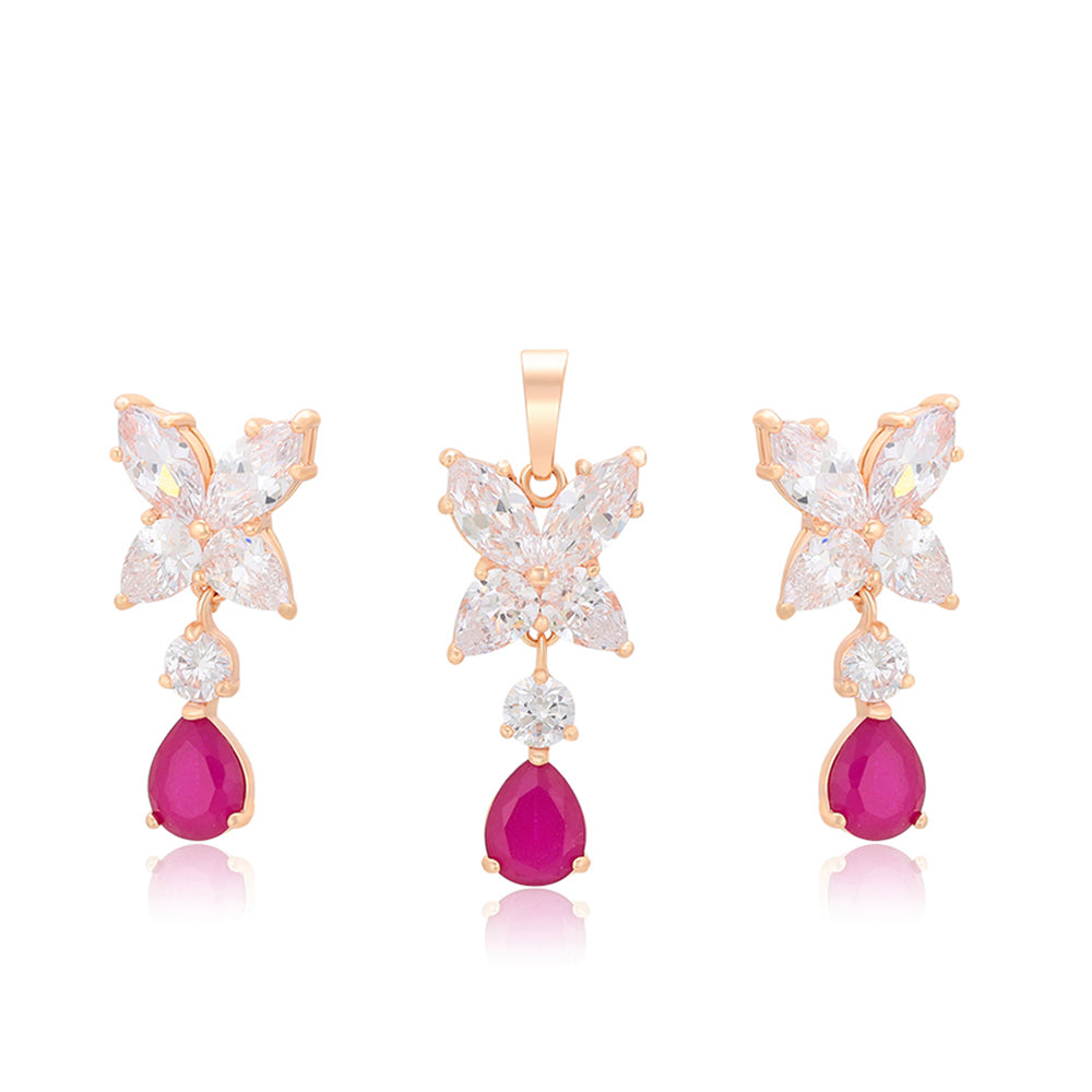 Conjunto de Aleación Bañado en Oro con Cristal Emporia® Rosa y Cristal Emporia® Blanco ( Pendientes +Colgante )