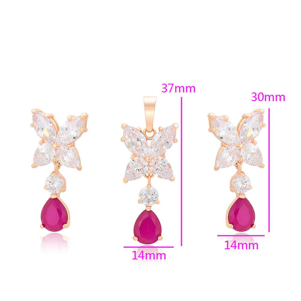 Conjunto de Aleación Bañado en Oro con Cristal Emporia® Rosa y Cristal Emporia® Blanco ( Pendientes +Colgante )