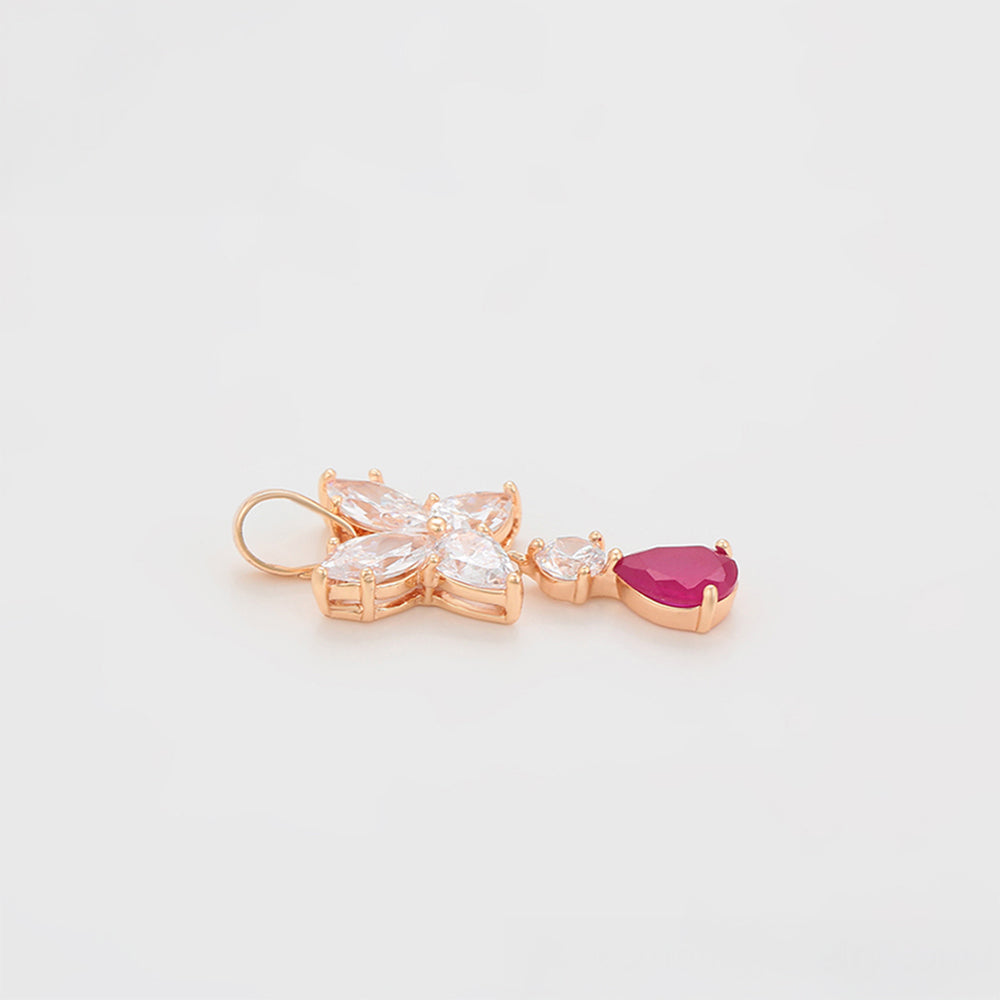 Conjunto de Aleación Bañado en Oro con Cristal Emporia® Rosa y Cristal Emporia® Blanco ( Pendientes +Colgante )