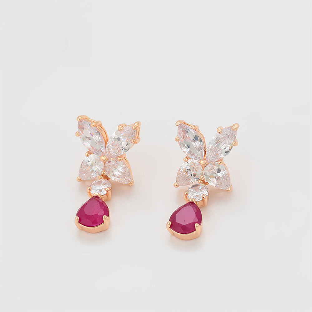 Conjunto de Aleación Bañado en Oro con Cristal Emporia® Rosa y Cristal Emporia® Blanco ( Pendientes +Colgante )