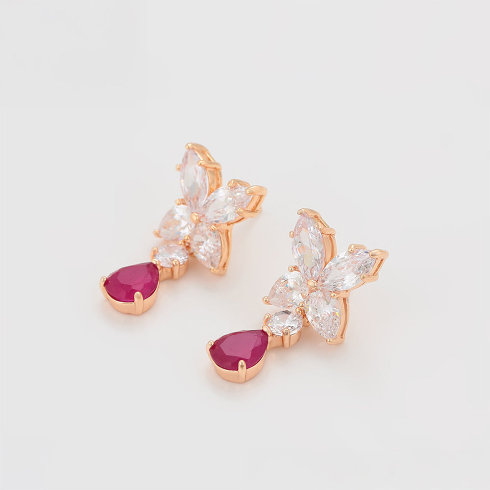 Conjunto de Aleación Bañado en Oro con Cristal Emporia® Rosa y Cristal Emporia® Blanco ( Pendientes +Colgante )