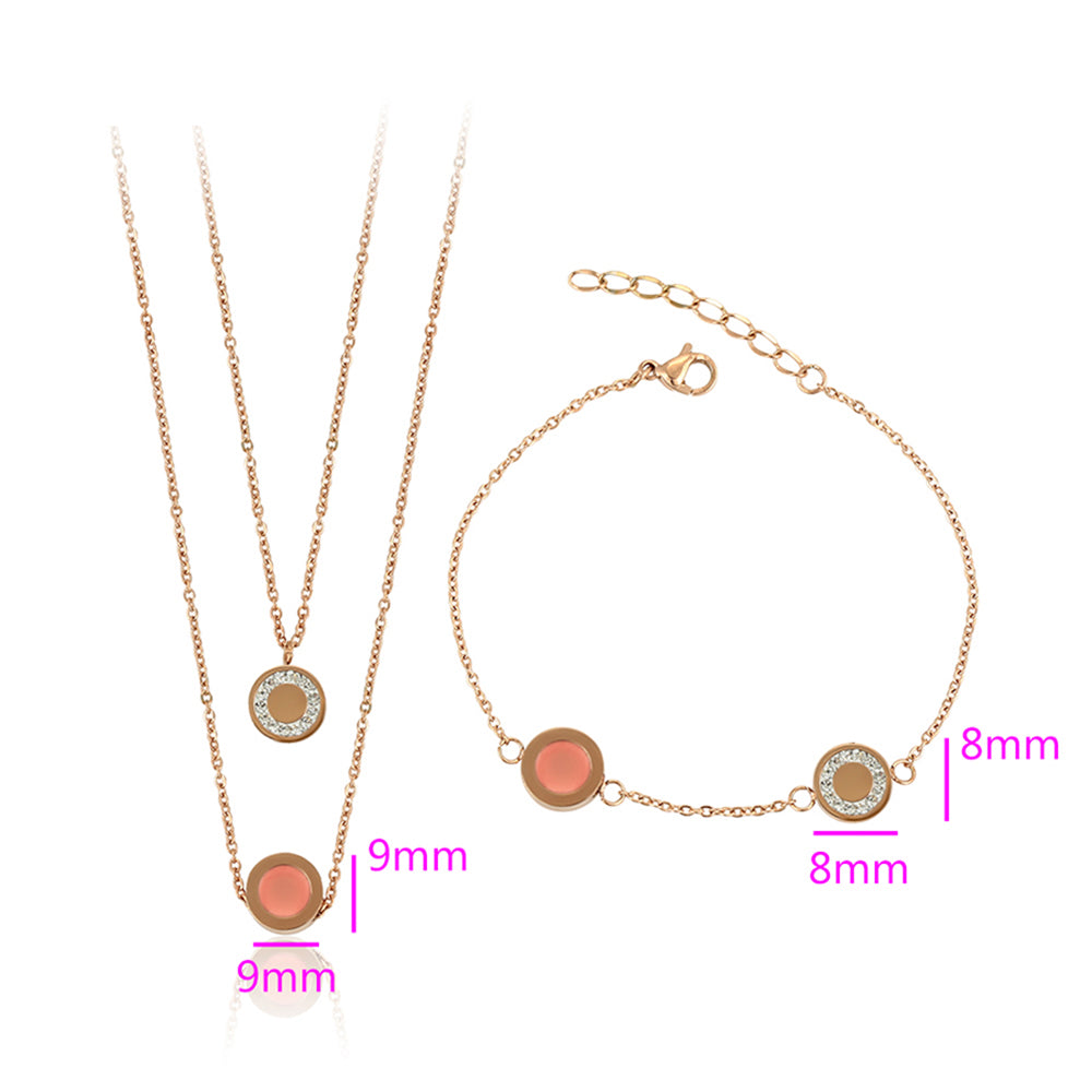 Conjunto de Aleación Bañado en Oro con Cristal Emporia® Rosa y Cristal Emporia® Blanco ( Collar +Pulsera )