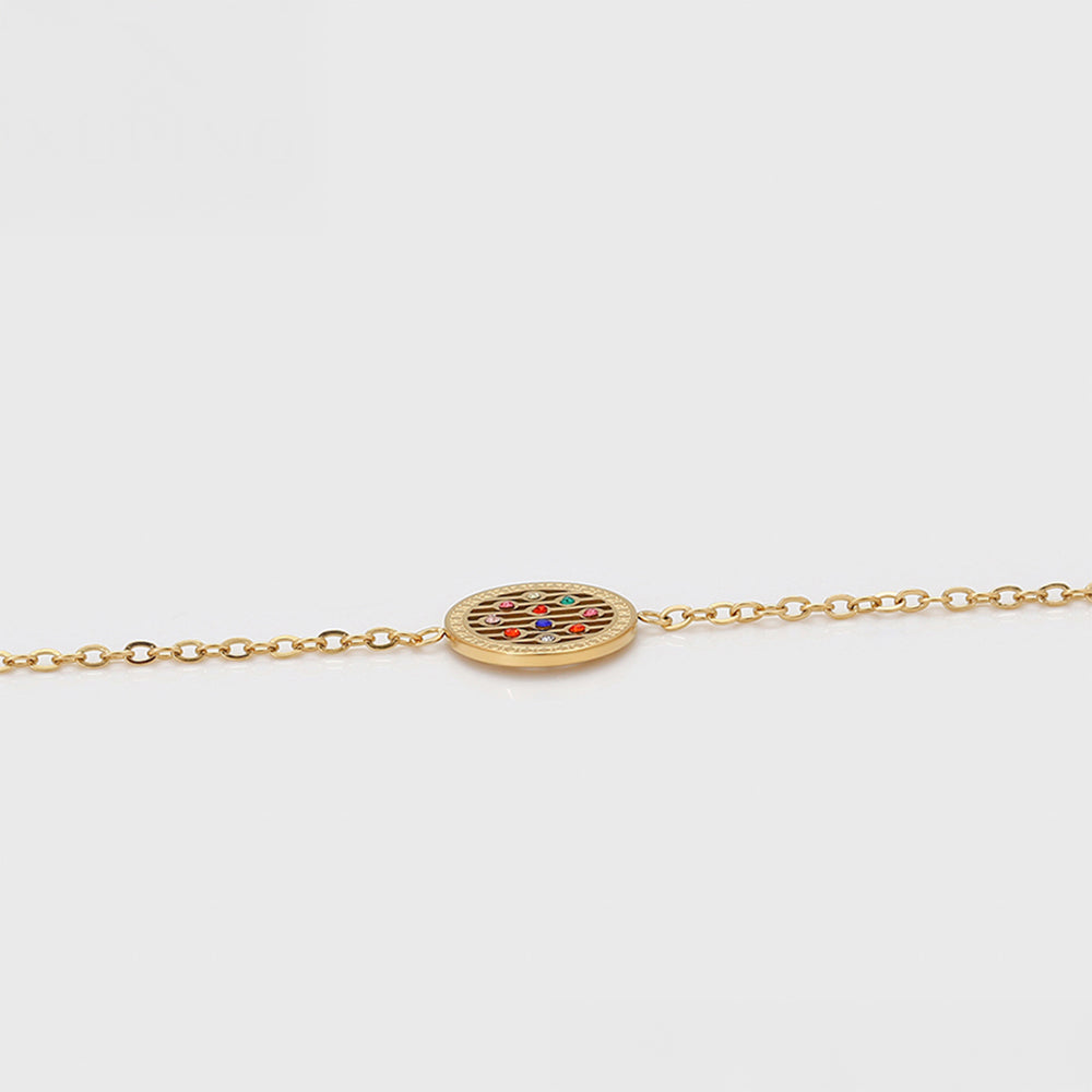 Conjunto de Aleación Bañado en Oro con Cristal Emporia® Rojo y Cristal Emporia® Azul ( Collar +Pendientes +Pulsera +Colgante )