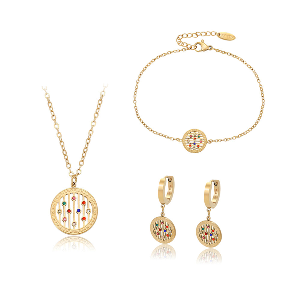 Conjunto de Aleación Bañado en Oro con Cristal Emporia® Rojo y Cristal Emporia® Azul ( Collar +Pendientes +Pulsera +Colgante )