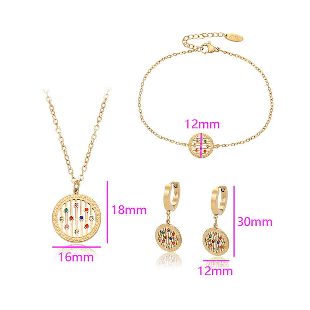 Conjunto de Aleación Bañado en Oro con Cristal Emporia® Rojo y Cristal Emporia® Azul ( Collar +Pendientes +Pulsera +Colgante )