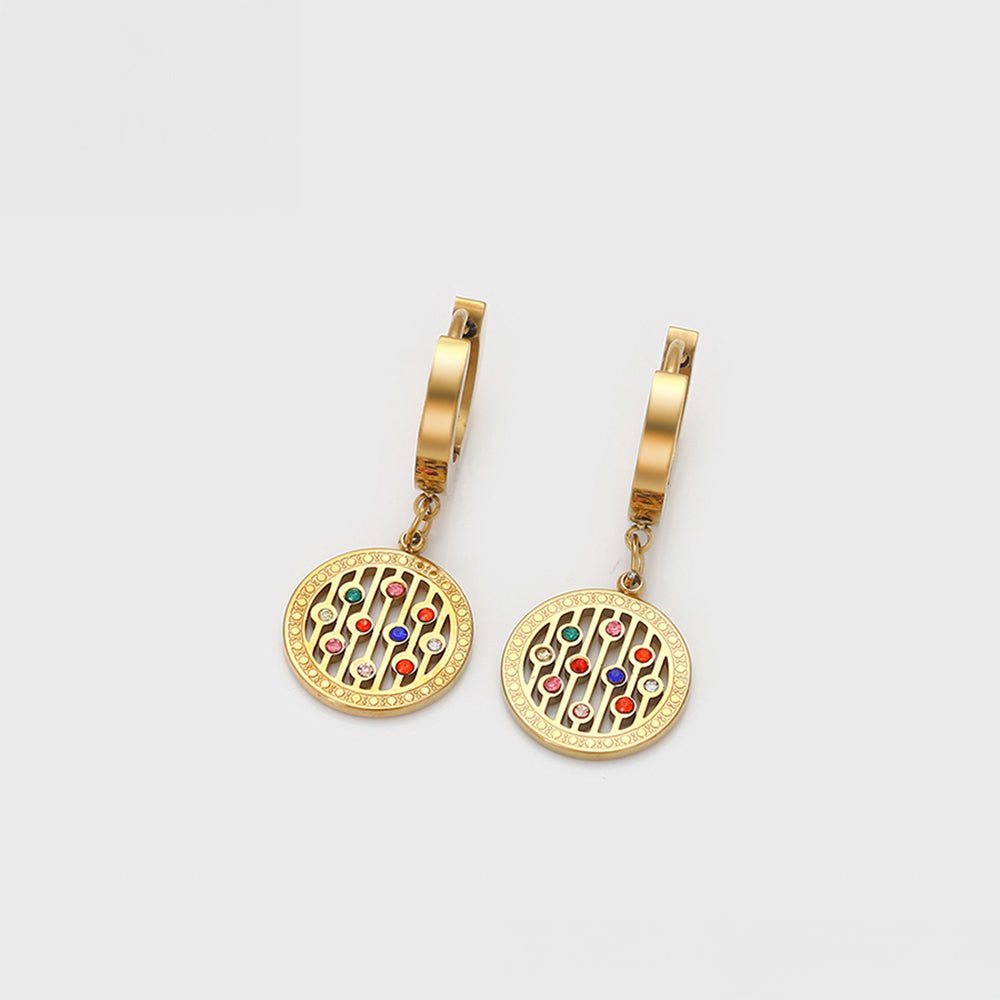 Conjunto de Aleación Bañado en Oro con Cristal Emporia® Rojo y Cristal Emporia® Azul ( Collar +Pendientes +Pulsera +Colgante )