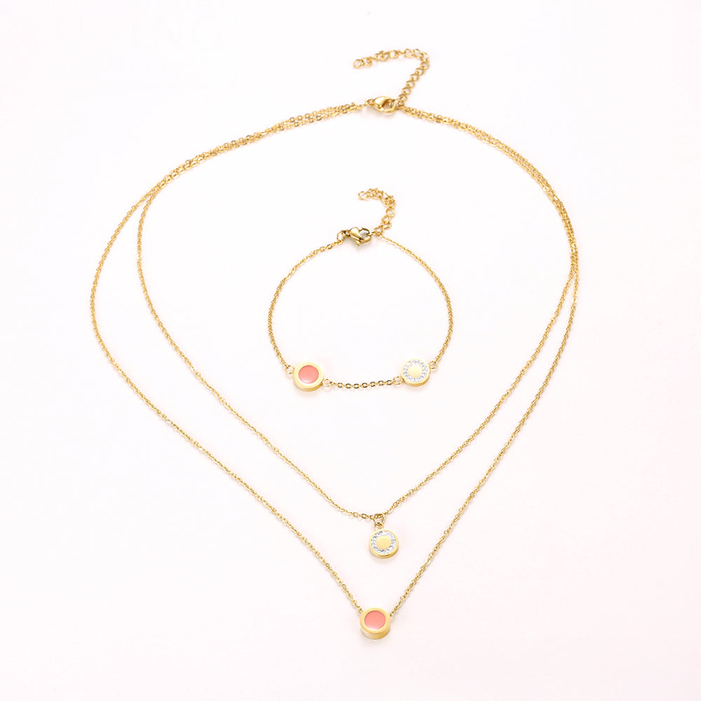 Conjunto de Aleación Bañado en Oro con Cristal Emporia® Rosa y Cristal Emporia® Blanco ( Collar +Pulsera )