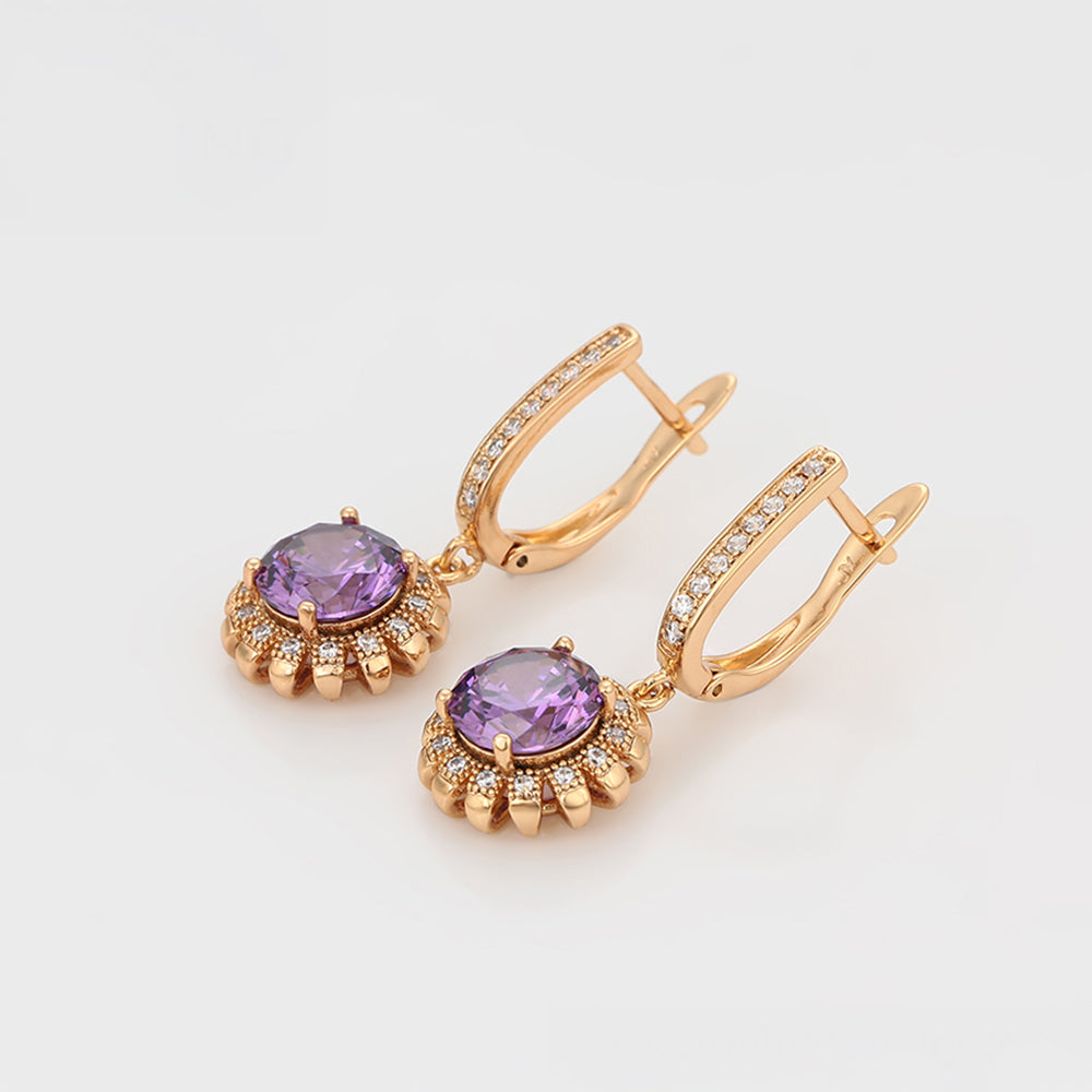 Conjunto de Aleación Bañado en Oro con Cristal Emporia® Púrpura y Cristal Emporia® Blanco ( Pendientes +Anillo +Colgante )