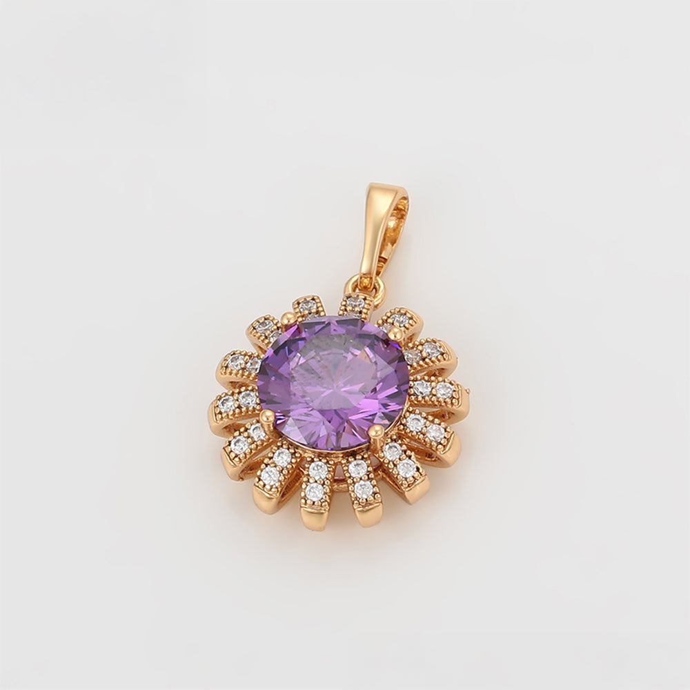 Conjunto de Aleación Bañado en Oro con Cristal Emporia® Púrpura y Cristal Emporia® Blanco ( Pendientes +Anillo +Colgante )