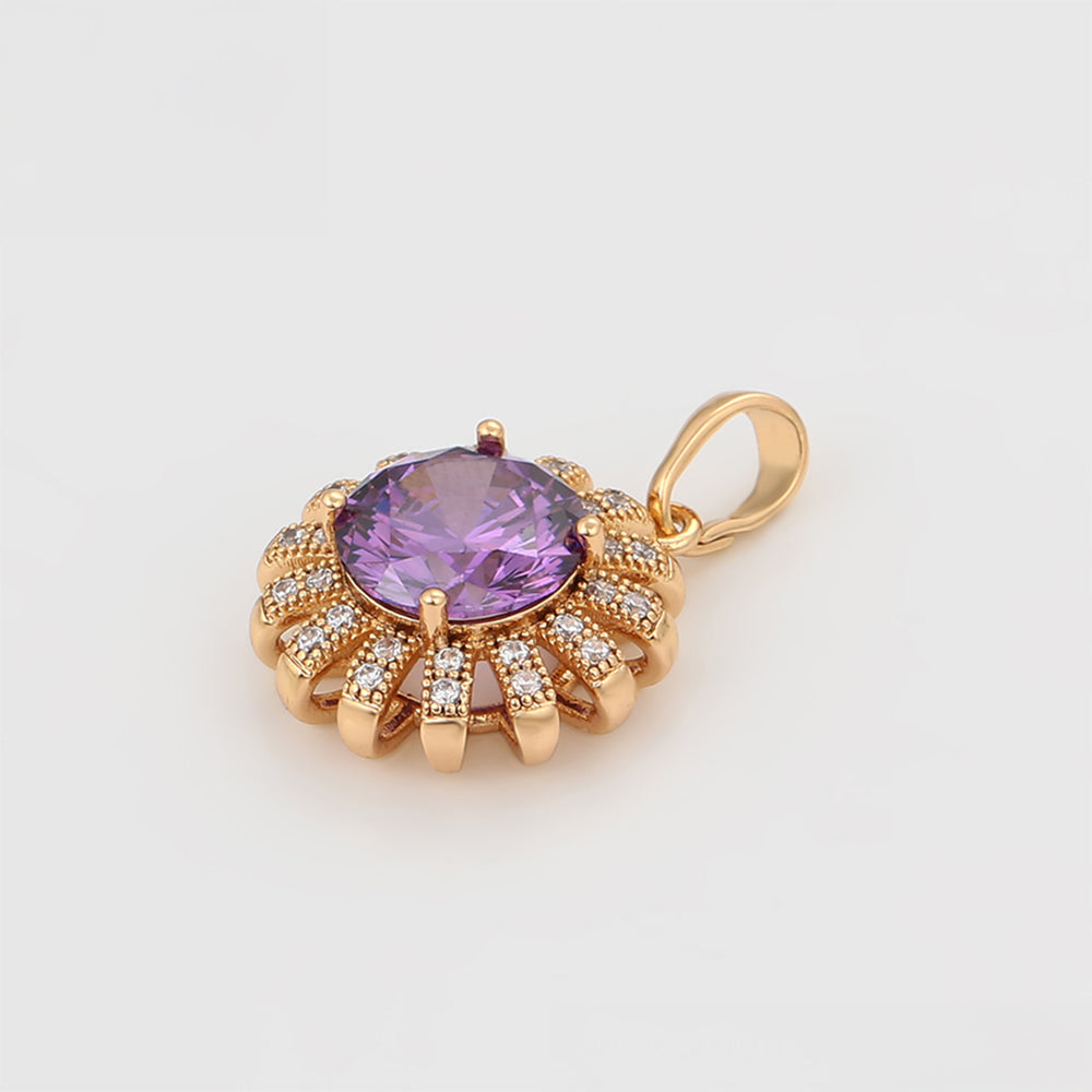 Conjunto de Aleación Bañado en Oro con Cristal Emporia® Púrpura y Cristal Emporia® Blanco ( Pendientes +Anillo +Colgante )