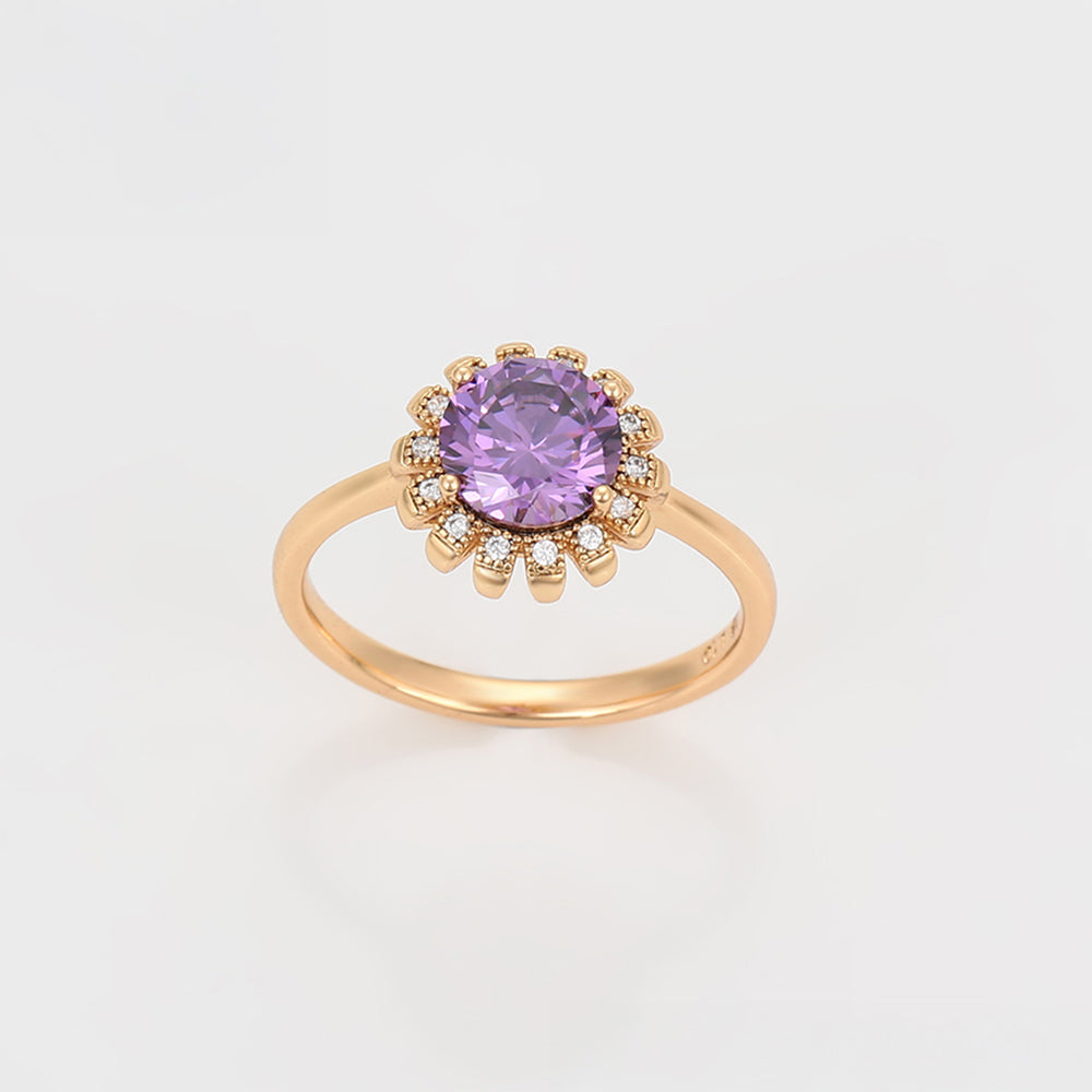 Conjunto de Aleación Bañado en Oro con Cristal Emporia® Púrpura y Cristal Emporia® Blanco ( Pendientes +Anillo +Colgante )