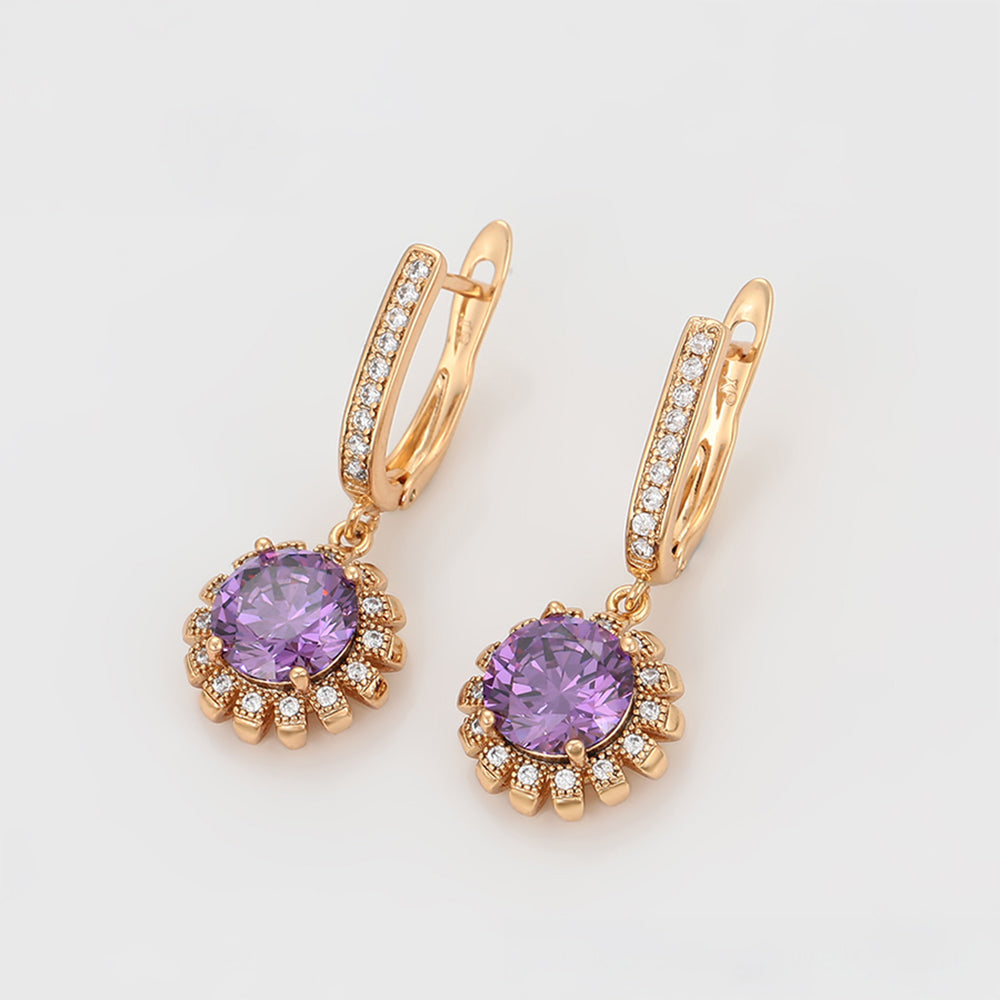 Conjunto de Aleación Bañado en Oro con Cristal Emporia® Púrpura y Cristal Emporia® Blanco ( Pendientes +Anillo +Colgante )